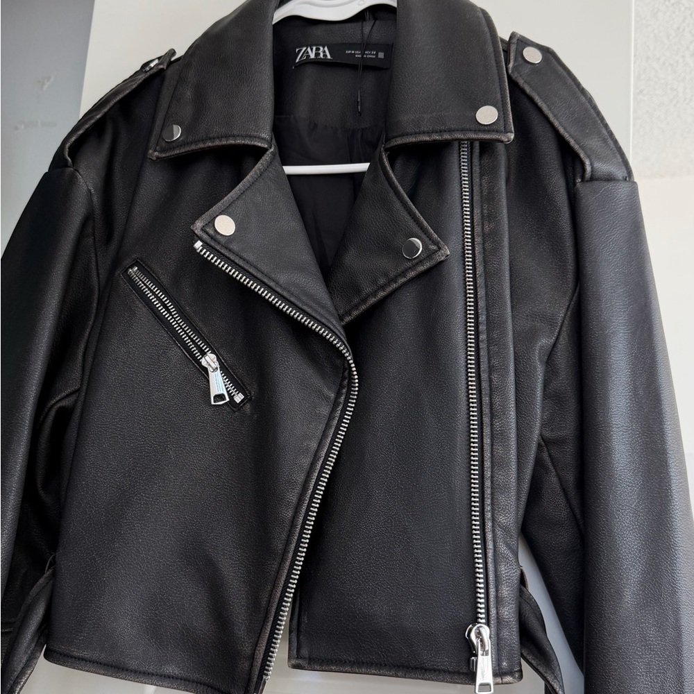 Zara Black Biker Jacket with Silver Accents